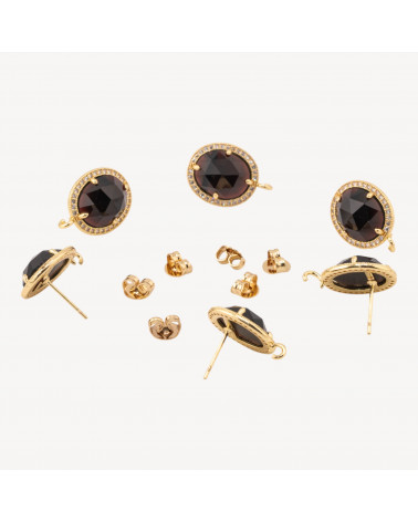 Base Per Orecchini Di Bronzo A Perno Con Pietre Dure E Strass 14x16mm 3 Paia Dorato Onice-BASI PER ORECCHINI CON PIETRE E PERLINE | Worldofjewel.com