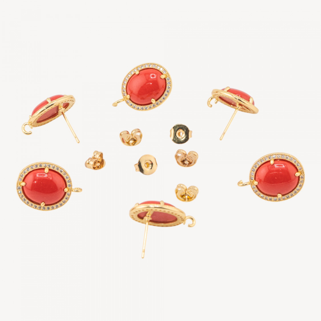 Bases de boucles d'oreilles en bronze avec clous et strass 14x16mm 3 paires en pâte de corail plaquée or-BASES DE BOUCLES D'OREILLES AVEC PIERRES ET PERLES | Worldofjewel.com