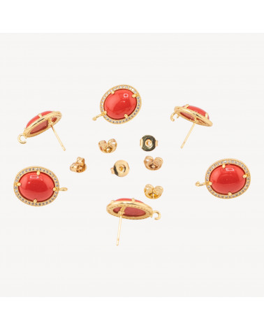 Base Per Orecchini Di Bronzo A Perno Con Pietre Dure E Strass 14x16mm 3 Paia Dorato Pasta Di Corallo-BASI PER ORECCHINI CON PIETRE E PERLINE | Worldofjewel.com