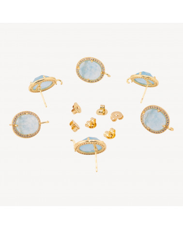 Base Per Orecchini Di Bronzo A Perno Con Pietre Dure E Strass 14x16mm 3 Paia Dorato Quarzo Celeste-BASI PER ORECCHINI CON PIETRE E PERLINE | Worldofjewel.com