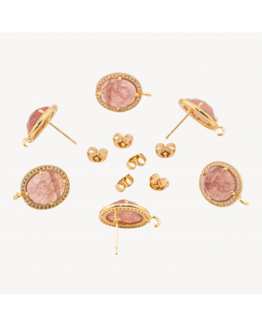 Base Per Orecchini Di Bronzo A Perno Con Pietre Dure E Strass 14x16mm 3 Paia Dorato Quarzo Fragola-BASI PER ORECCHINI CON PIETRE E PERLINE | Worldofjewel.com