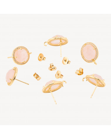 Base Per Orecchini Di Bronzo A Perno Con Pietre Dure E Strass 14x16mm 3 Paia Dorato Quarzo Rosa-BASES DE BOUCLES D'OREILLES AVEC PIERRES ET PERLES | Worldofjewel.com