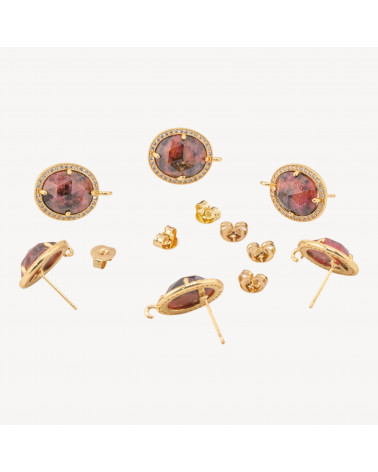 Base Per Orecchini Di Bronzo A Perno Con Pietre Dure E Strass 14x16mm 3 Paia Dorato Rodonite-Ohrringbasen mit Steinen und Perlen | Worldofjewel.com