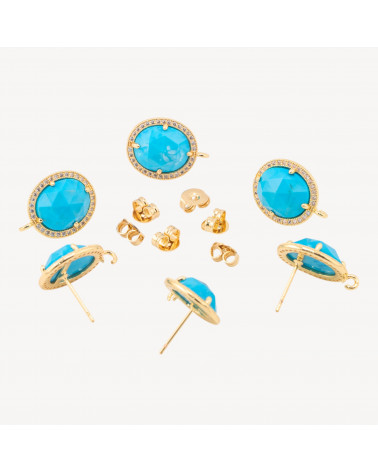 Base Per Orecchini Di Bronzo A Perno Con Pietre Dure E Strass 14x16mm 3 Paia Dorato Turchesite-BASES DE BOUCLES D'OREILLES AVEC PIERRES ET PERLES | Worldofjewel.com
