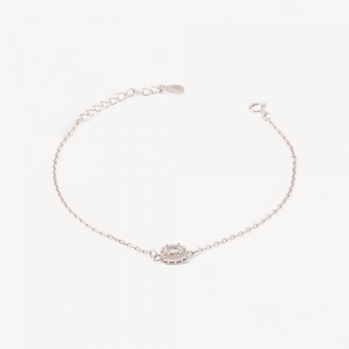 Bracciale In Argento 925 Con Centrale Ovale Di Zirconi 17,5+3cm Rodiato Bianco-ARGENT 925 | Worldofjewel.com