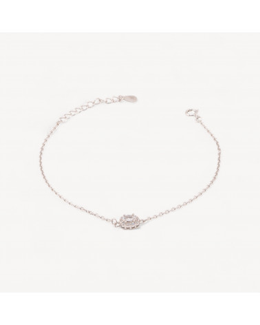 Bracciale In Argento 925 Con Centrale Ovale Di Zirconi 17,5+3cm Rodiato Bianco-ARGENT 925 | Worldofjewel.com