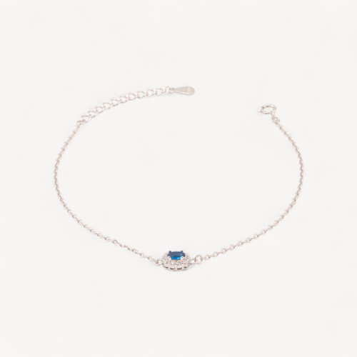 Bracelet en argent 925 avec zircon ovale central, 17,5 + 3 cm, plaqué rhodium bleu