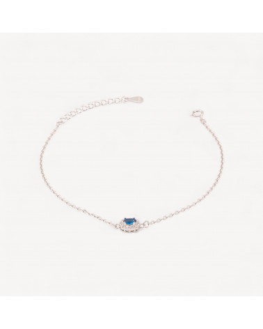 Bracciale In Argento 925 Con Centrale Ovale Di Zirconi 17,5+3cm Rodiato Blu-ARGENT 925 | Worldofjewel.com
