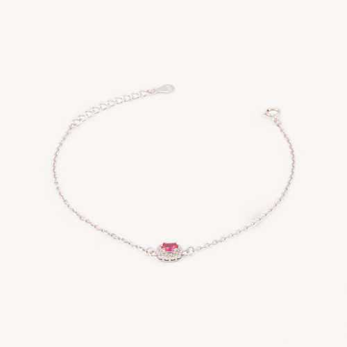 925 Silver Bracelet with Oval Center Zirconia 17.5+3cm Rhodium-Plated Ruby