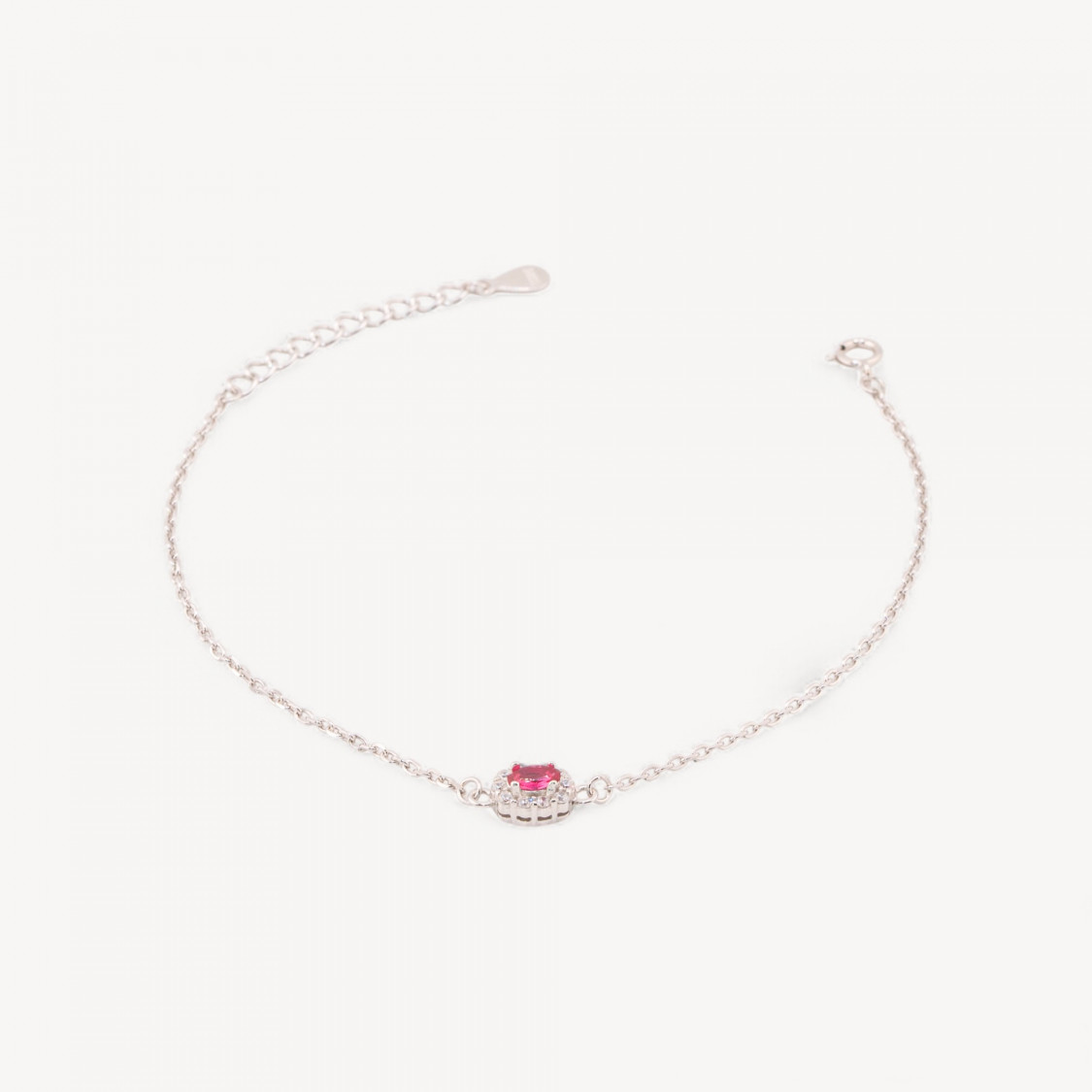 Pulsera de Plata 925 con Circonita Ovalada en el Centro, 17,5+3 cm, Rubí Rodiado-PLATA 925 | Worldofjewel.com