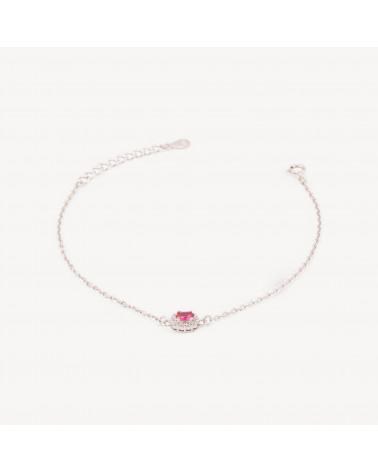 Bracciale In Argento 925 Con Centrale Ovale Di Zirconi 17,5+3cm Rodiato Ruby-ΑΣΗΜΙ 925 | Worldofjewel.com