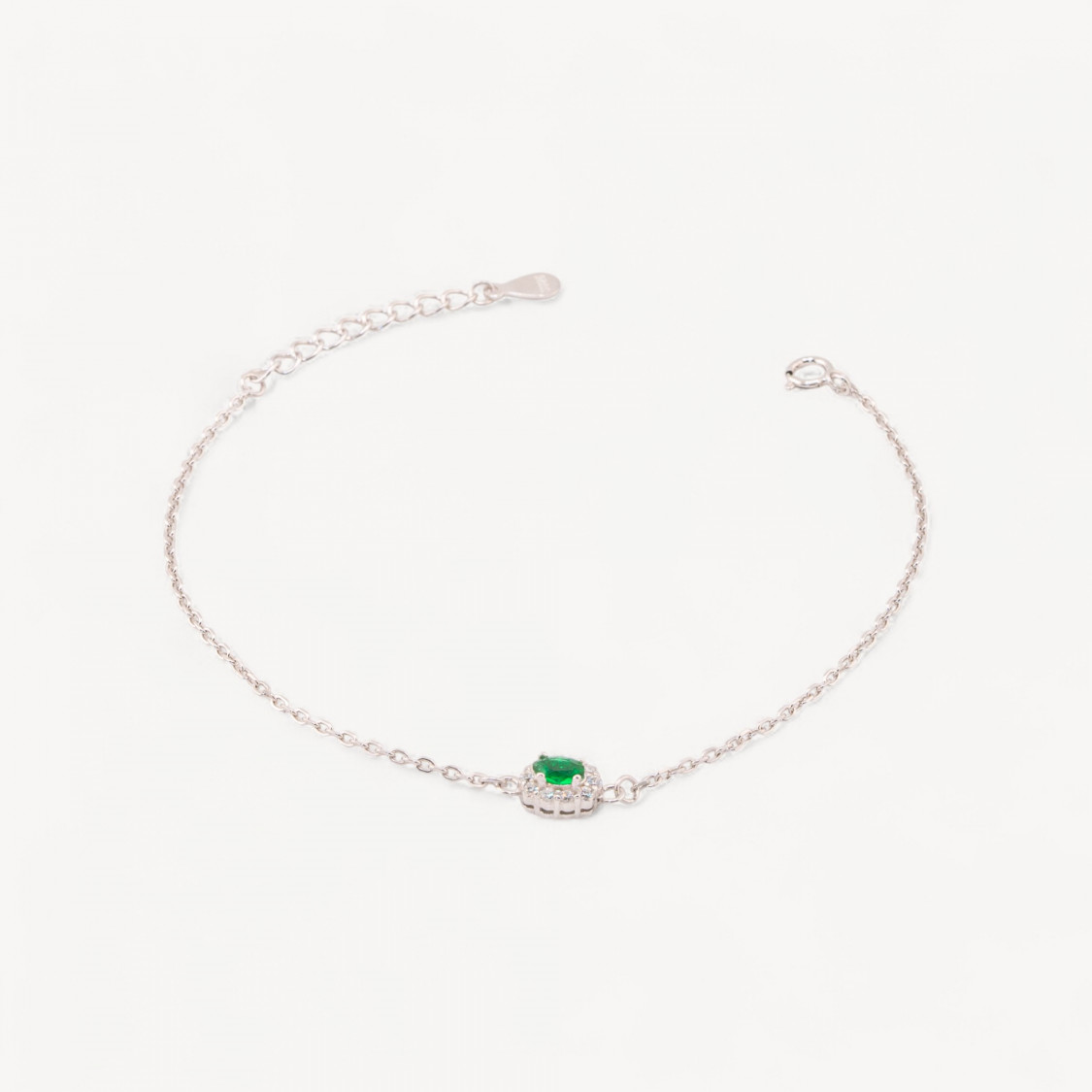 Bracciale In Argento 925 Con Centrale Ovale Di Zirconi 17,5+3cm Rodiato Verde-ARGENT 925 | Worldofjewel.com