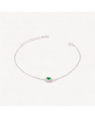 Bracciale In Argento 925 Con Centrale Ovale Di Zirconi 17,5+3cm Rodiato Verde-ARGENT 925 | Worldofjewel.com