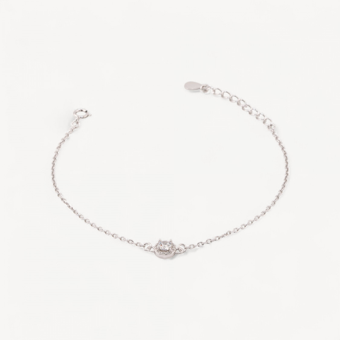 925 Silver Bracelet with Round Zirconia Center 17.5+3cm White Rhodium Plated-SILVER 925 | Worldofjewel.com