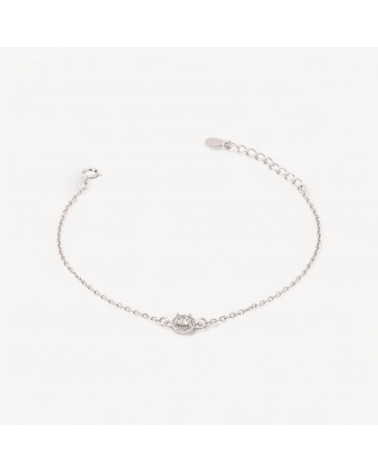 Bracciale In Argento 925 Con Centrale Tondo Di Zirconi 17,5+3cm Rodiato Bianco-PLATA 925 | Worldofjewel.com