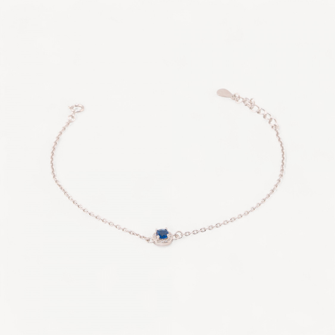 Bracelet en argent 925 avec zircon rond au centre, 17,5 + 3 cm, plaqué rhodium bleu-ARGENT 925 | Worldofjewel.com