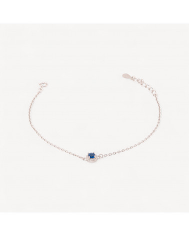 Bracciale In Argento 925 Con Centrale Tondo Di Zirconi 17,5+3cm Rodiato Blu-ARGENT 925 | Worldofjewel.com