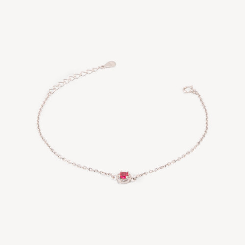 Pulsera de Plata 925 con Circonita Central Redonda de 17,5+3 cm y Rubí Rodiado