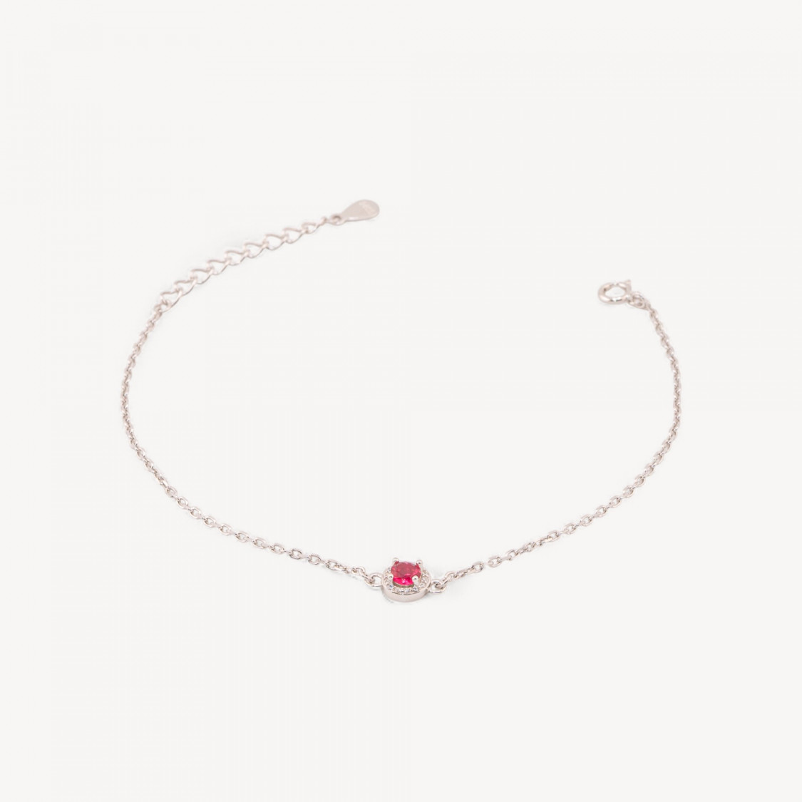 Bracciale In Argento 925 Con Centrale Tondo Di Zirconi 17,5+3cm Rodiato Ruby-ARGENT 925 | Worldofjewel.com