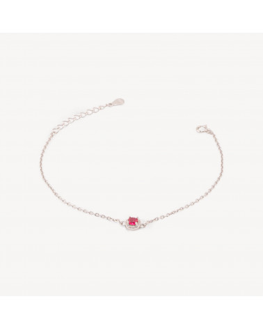 Bracciale In Argento 925 Con Centrale Tondo Di Zirconi 17,5+3cm Rodiato Ruby-ARGENT 925 | Worldofjewel.com