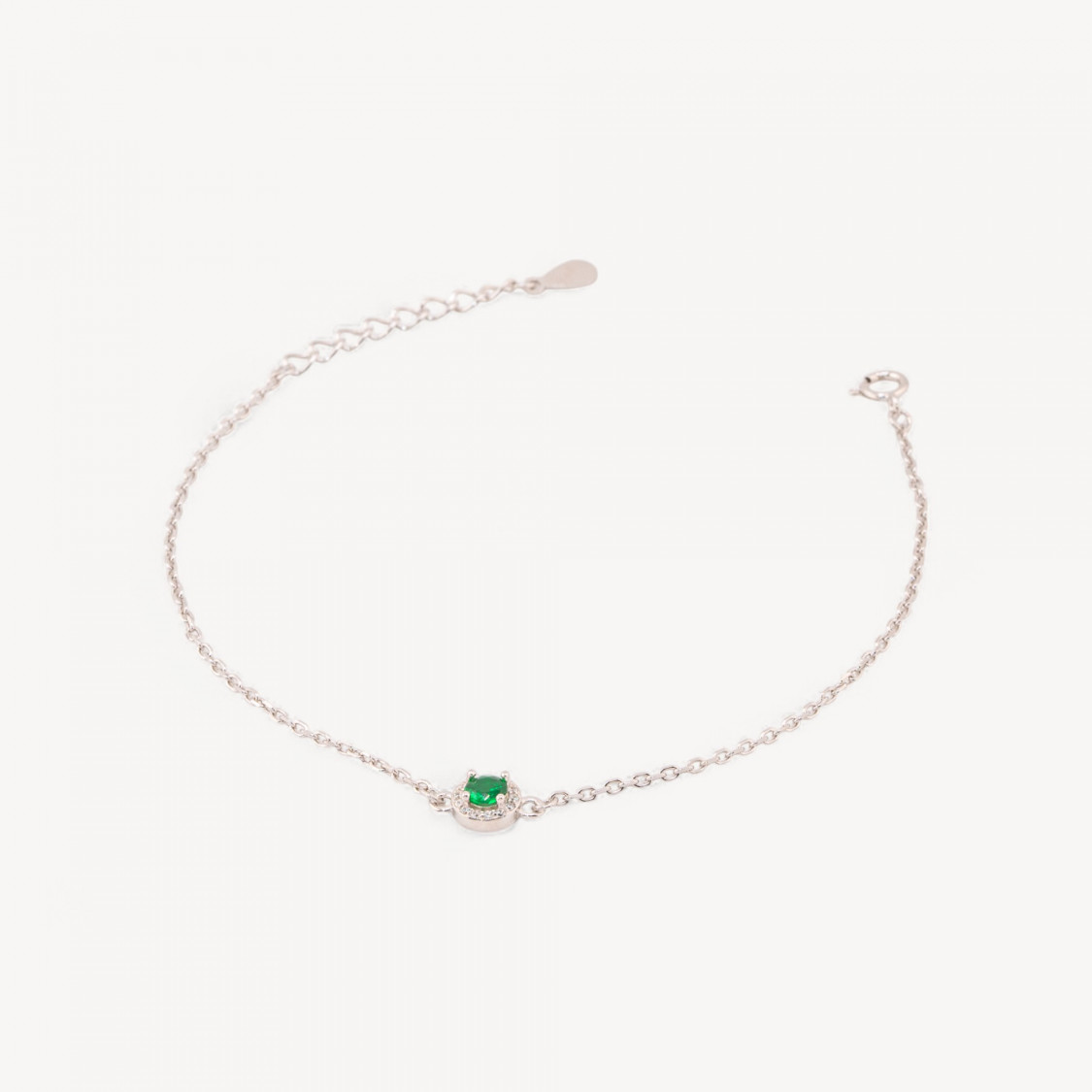 Armband aus 925er Silber mit rundem Zirkonia-Mittelstein, 17,5 + 3 cm, grün rhodiniert-SILBER 925 | Worldofjewel.com