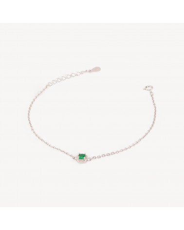 Bracciale In Argento 925 Con Centrale Tondo Di Zirconi 17,5+3cm Rodiato Verde-BRACCIALI DI ARGENTO 925 | Worldofjewel.com