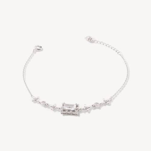 Pulsera de Plata 925 con Circonitas, Cruces y Rectángulo Punto de Luz MOD1547 Baño de Rodio