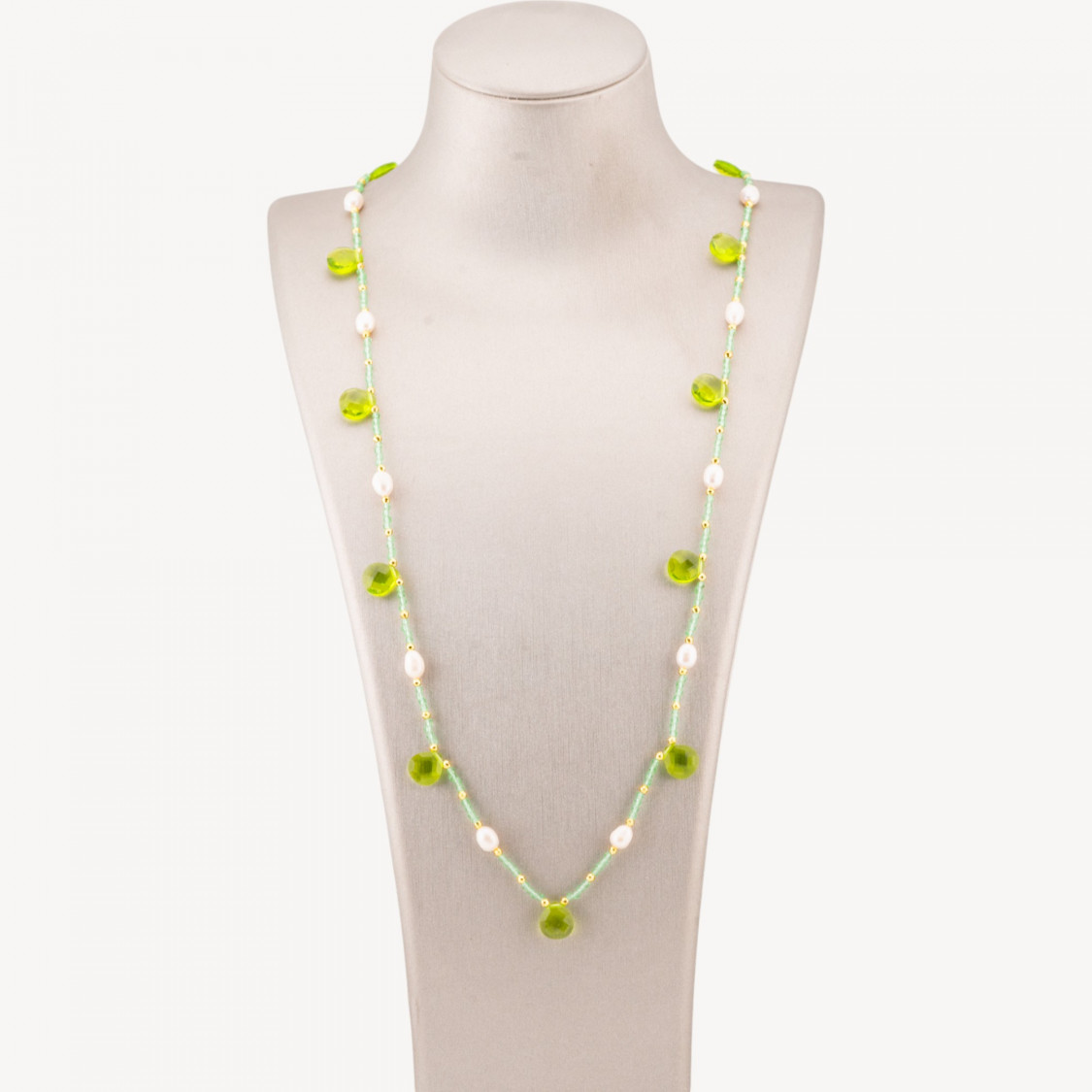 CZ-Kristall-Bijoux-Halskette mit Flussperlen, Edelsteinen und Hämatit, 90 cm, Peridot-GESTALTEN SIE ITALIEN | Worldofjewel.com