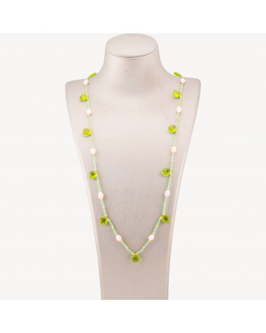 Collana Bijoux Di Cristalli CZ Con Perle Di Fiume Pietre Dure E Ematite 90cm Peridot-DESIGN ITALY | Worldofjewel.com