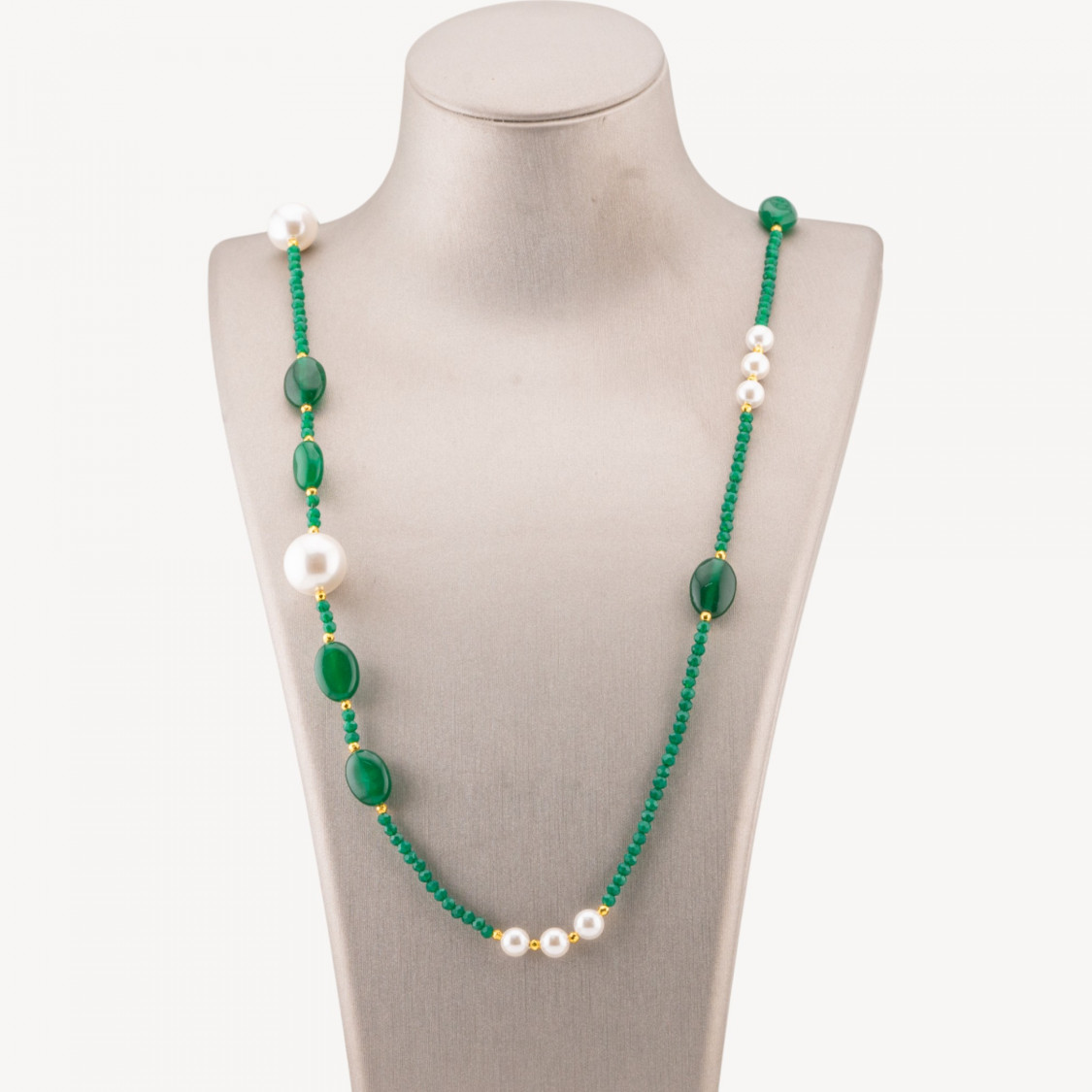 Collana Bijoux Di Cristalli CZ Con Pietre Dure E Perle Di Maiorca Con Ematite 90cm-DESIGN ITALY | Worldofjewel.com