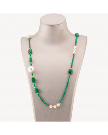 Collana Bijoux Di Cristalli CZ Con Pietre Dure E Perle Di Maiorca Con Ematite 90cm-DESIGN ITALY | Worldofjewel.com