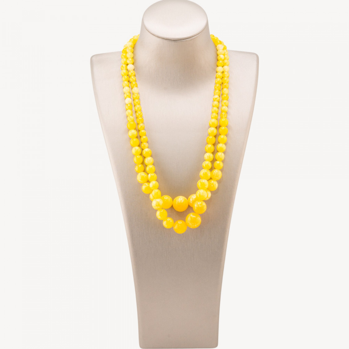 Collar de dos piezas de jade amarillo con piedras preciosas en gradación (6-14 mm)-COLLAR PIEDRAS DURAS | Worldofjewel.com