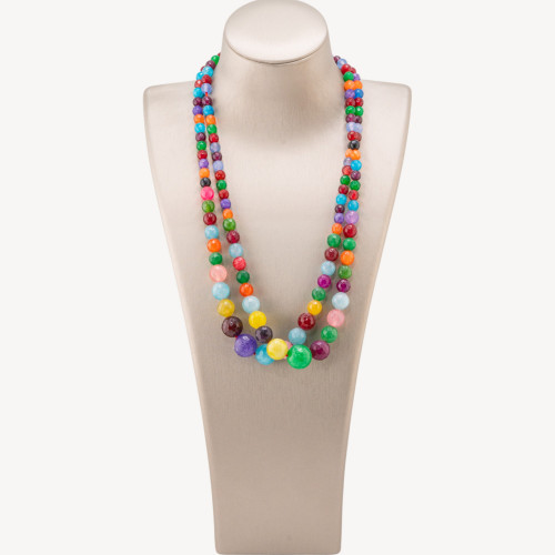 Collier de 2 pièces en jade multicolore dégradé, pierres précieuses de 6 à 14 mm