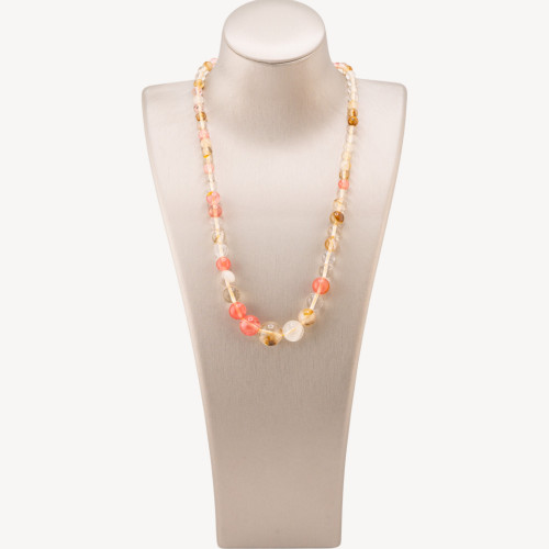 Collier en quartz cerise synthétique de qualité supérieure (6-14 mm)