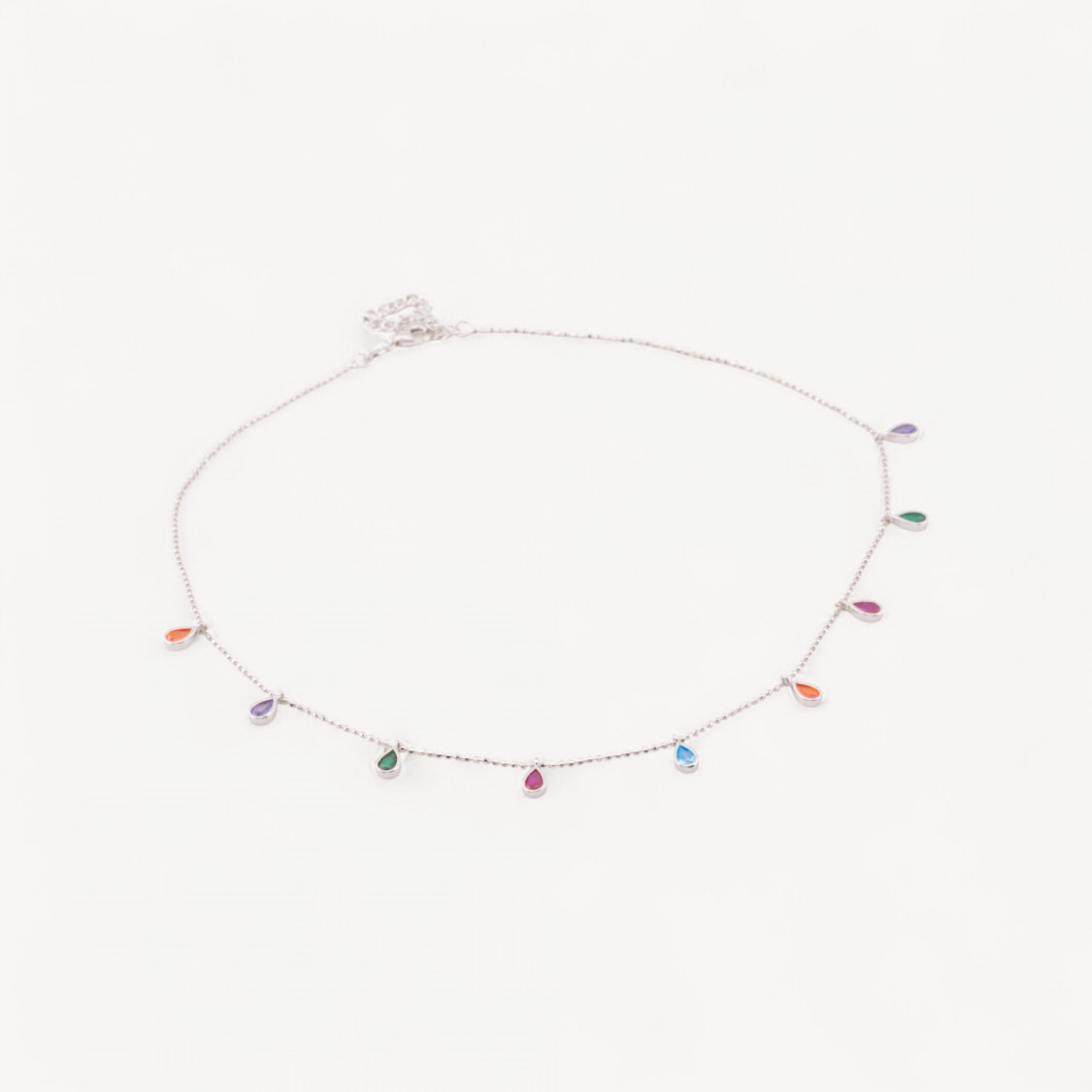 Collana In Argento 925 Con Catena Diamantata E Zirconi A Goccia Multicolor 38+5cm Rodiato-COLLIERS EN ARGENT 925 | Worldofjewel.com