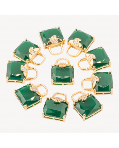 Componente Pendente Di Bronzo Con Zirconi Borsetta Sfaccettato 15x20mm 10pz Con 1 Anellino Verde Pieno-LINKS CRISTALLI CZ LINEA ALYSSA | Worldofjewel.com