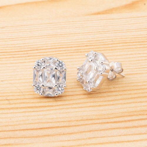 Boucles d'oreilles en argent 925, collection Aurora, forme ovale, zircone 11 x 13 mm