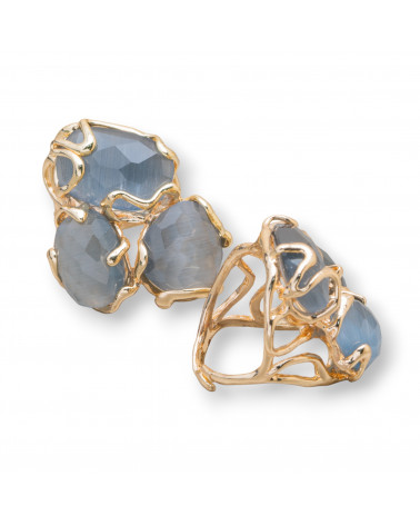 Anello Regolabile in Bronzo Dorato Collezione AURORA con Occhio Di Gatto Grigio MOD76 | Gioiello Artigianale Donna 32x36mm-ANELLI BIJOUX DONNA AURORA BEST SELLER | Worldofjewel.com