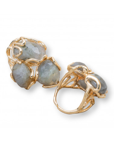 Anello Regolabile in Bronzo Dorato Collezione AURORA con Pietre Dure Labradorite | Gioiello Artigianale Donna 32x36mm-ANELLI BIJOUX DONNA AURORA BEST SELLER | Worldofjewel.com