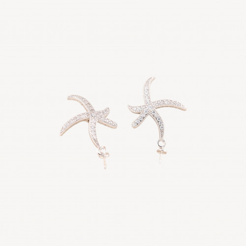 Base para aretes de estrella de mar en plata 925 con circonita de 18 mm (2 pares), baño de rodio, incluye aretes de mariposa.