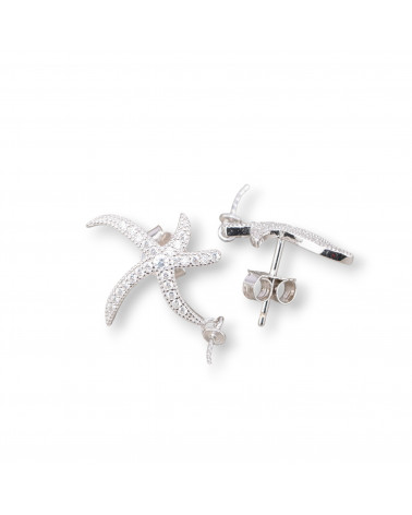 Base Per Orecchini Di Argento 925 Perno Stella Marina Con Zirconi 18mm 2 Paia Rodiato Completo Di Farfalline-BASES PARA PENDIENTES DE PLATA 925 | Worldofjewel.com