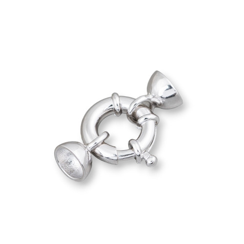 Fermoir à ressort en argent 925, barillet de 14 mm, diamètre de 3,5 mm, coupelles de 8 mm, plaqué rhodium, 1 pièce