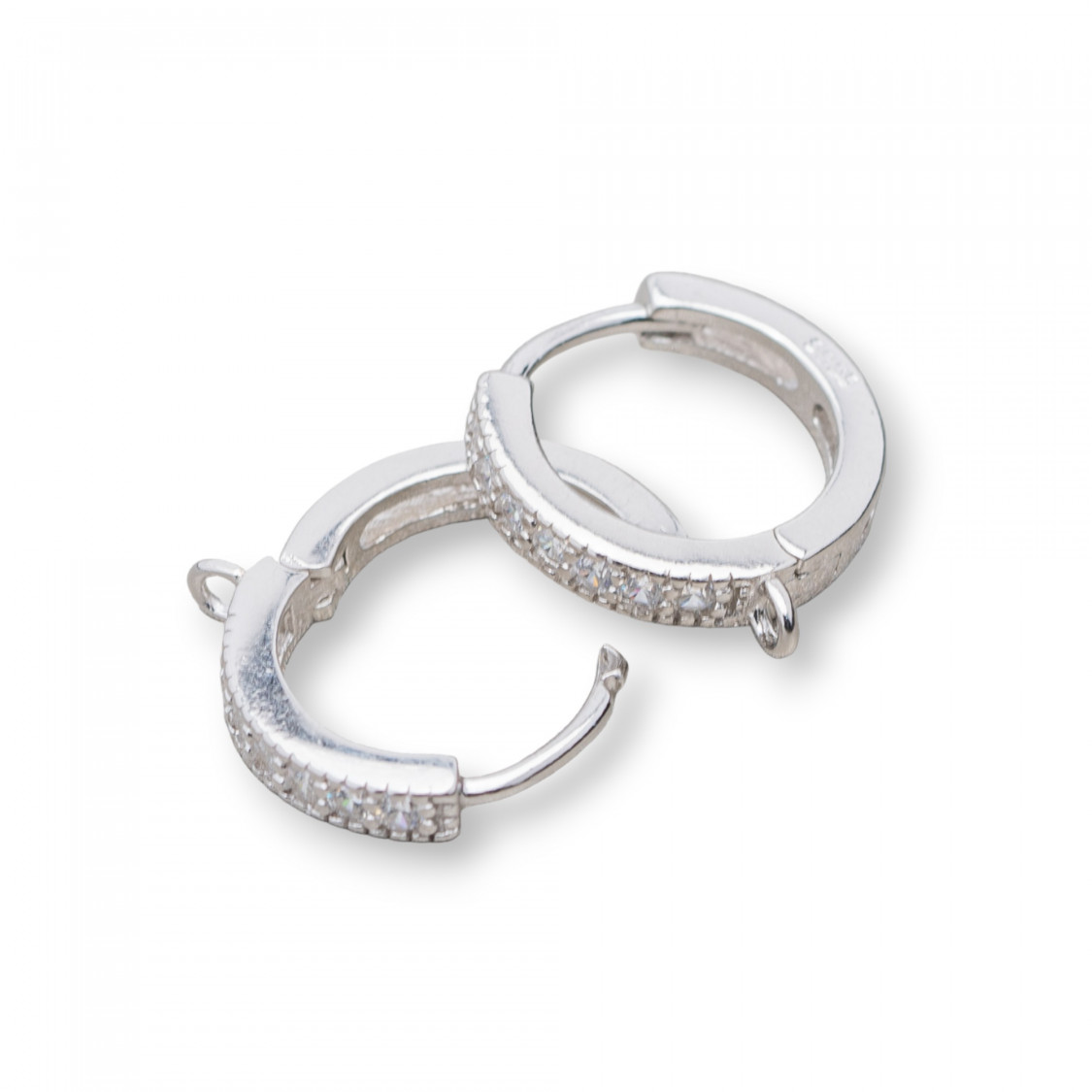 Base Per Orecchini Di Argento 925 Cerchio A Perno Con Zirconi 2,5x14mm 3 Paia Rodiato-925 Silber Ohrringbasen | Worldofjewel.com