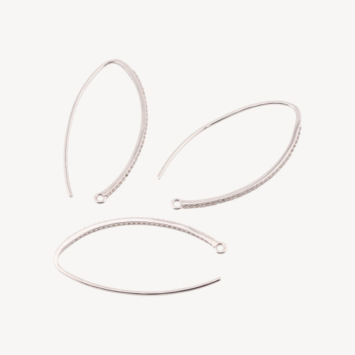 Fermoirs de boucles d'oreilles en argent 925 avec zirconias, 1,5 x 36 mm, 3 paires, plaqués rhodium
