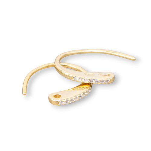 925 Silver Earring Backs, Hoop Earring Backs with Zirconia, 1.5x14mm, 5 Pairs, Gold-Plated