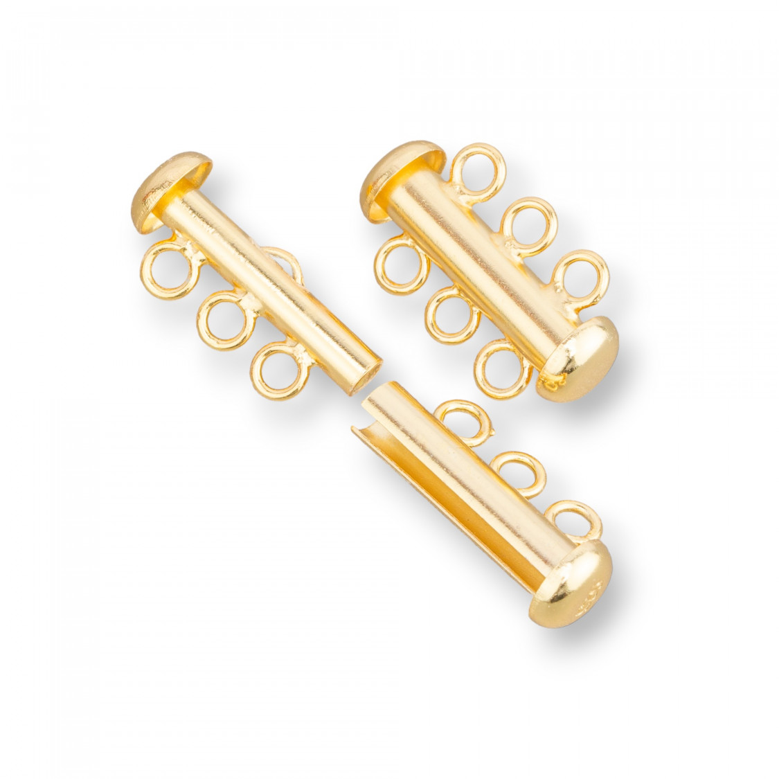 Cierre de bayoneta de plata de ley 925, 3 hilos, 20 mm, chapado en oro (2 unidades)-CIERRE DE PLATA 925 DIY | Worldofjewel.com