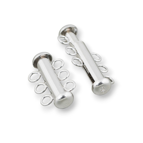 925 Sterling Silver Bayonet Clasp, 3-Wire, 20mm, 2 Pcs, Rhodium Plated