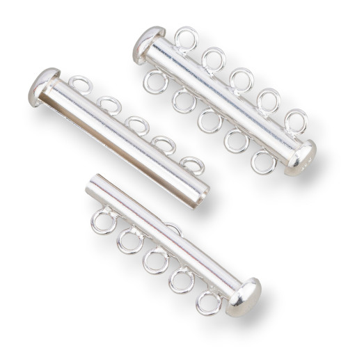 925 Sterling Silver Bayonet Clasp, 5-Wire, 30mm, 2 Pcs, Rhodium Plated