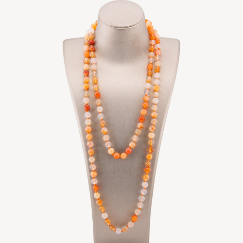 Charlestone 8mm Knotted Gemstone Bijoux Necklace 120cm Orange Jade Carnelian