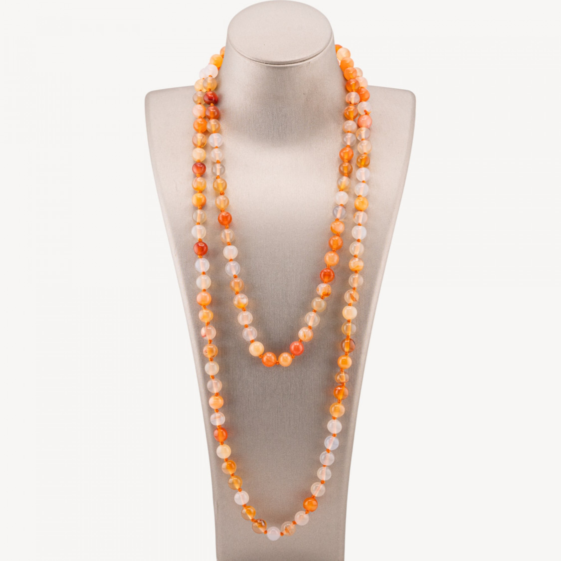 Collana Bijoux Charlestone Di Pietre Dure 8mm Annodate 120cm Giada Arancio Corniola-COLLIER PIERRES DURES | Worldofjewel.com